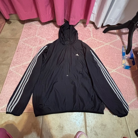 Adidas Men's Black Hooded Windbreaker - Picture 2 of 3